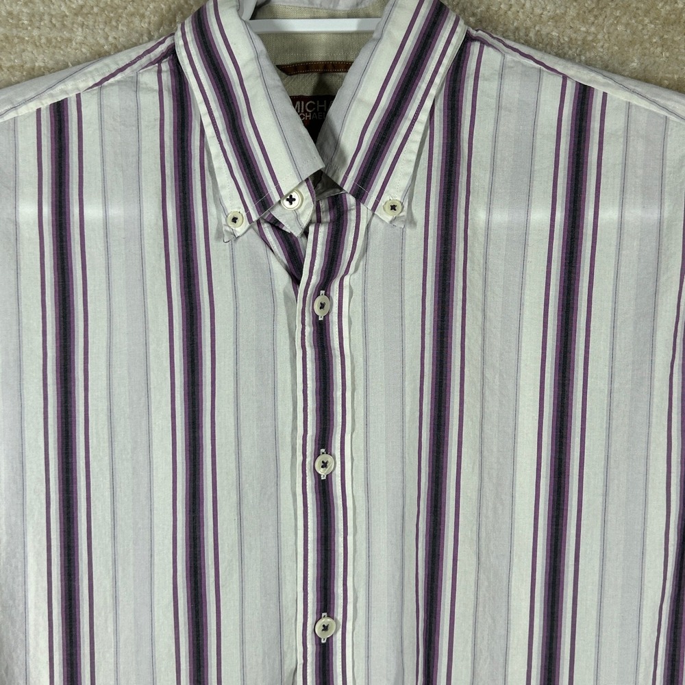 Michael Kors Mens Vintage 90s Minimalist Striped Button Down Shirt Purple Large